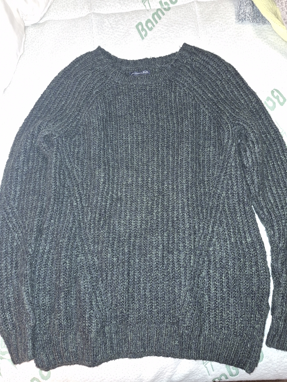 American Eagle Outfitters Dark Green Ribbed Crewneck Sweater